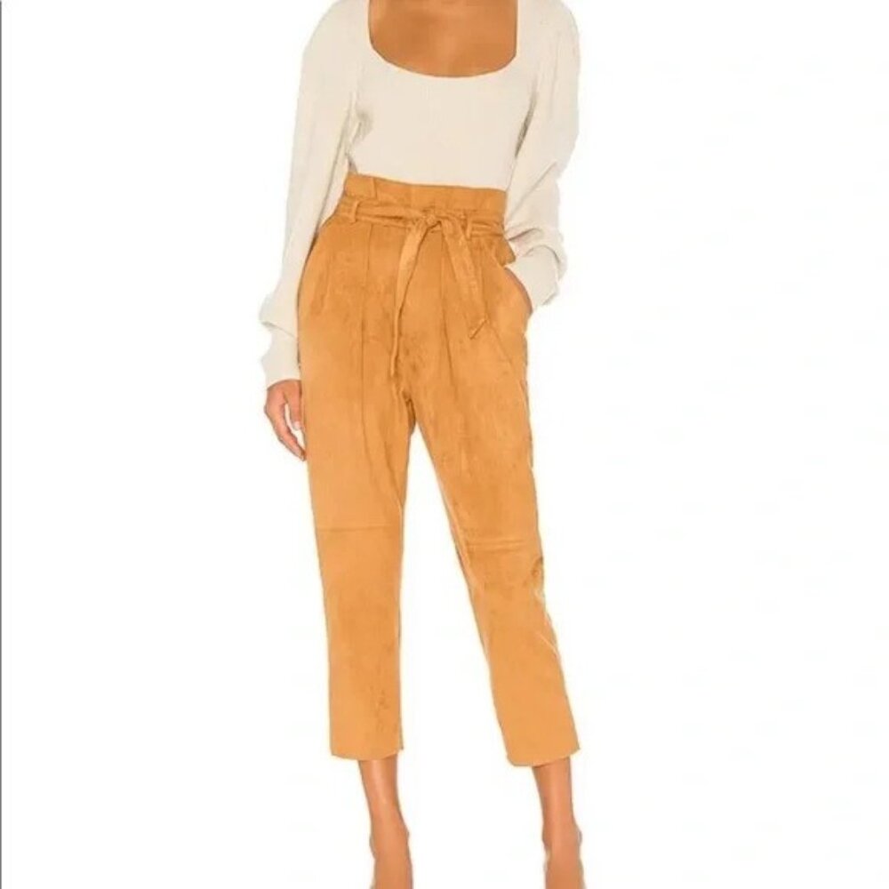 Free People Nightfall Vegan Suede Tan Belted Cropped Pant 4